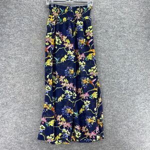 Carmen Pants Women L Large Blue Floral High Rise Chino Pull On Flat Front Casual